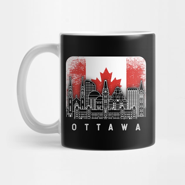 Ottawa Canada Skyline Vintage Canadian Flag by ThyShirtProject - Affiliate